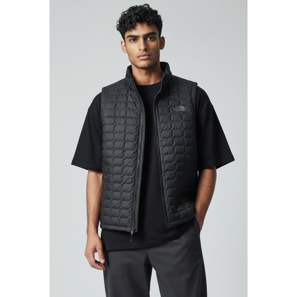 The North Face Men's M ThermoBall Quilted Vest Black CVP Logo Full Zip